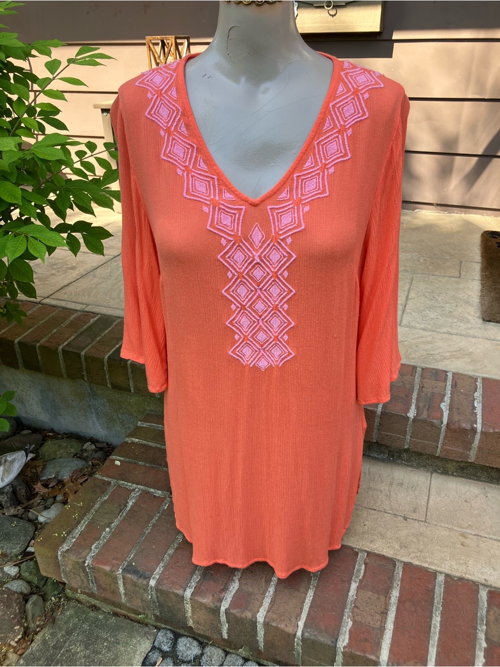 Lilly Pulitzer Coral Tunic with Pink Embroidery